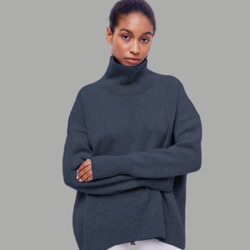 Street-wave Women's Cozy Turtleneck Sweater With Breathable Cotton And Relaxed Fit