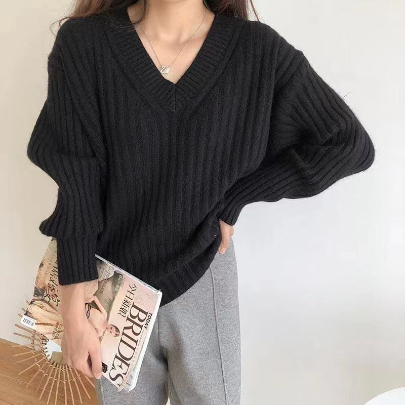 Viscose Knit Sweater V Neck Ribbed Design Streetwave For Women Cozy Chic Pullover