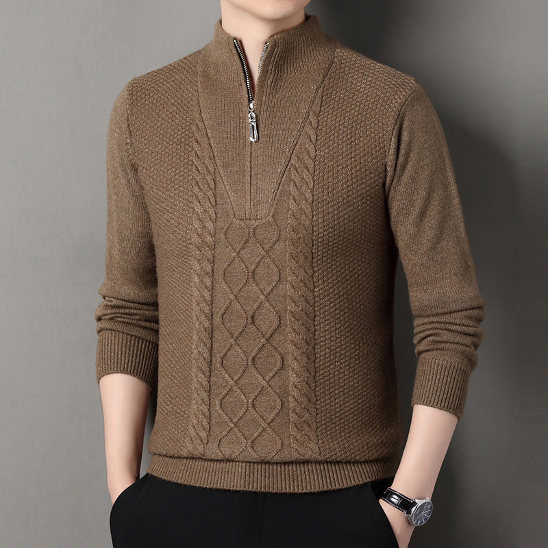Street-wave Men's Knit Pullover With High Collar Zip For Warm Winter Style And Comfort