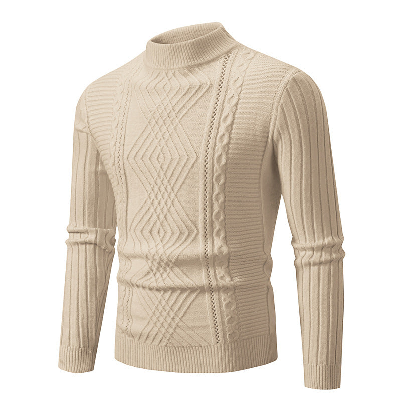 Street-wave Men's Cotton Cable Knit Turtleneck Sweater For Everyday Warmth And Comfort