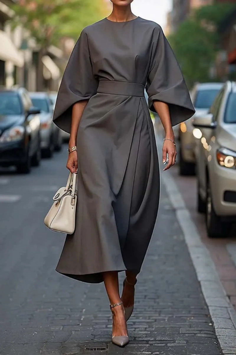 Street-Wave Elegant Maxi Dress With Balloon Sleeves And Cinched Waist For Women Glam