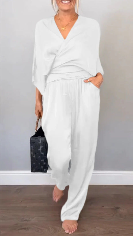 Street Wave Elegant Women Two Piece Satin Set For Office Or Evening Wear Versatile Chic Comfort