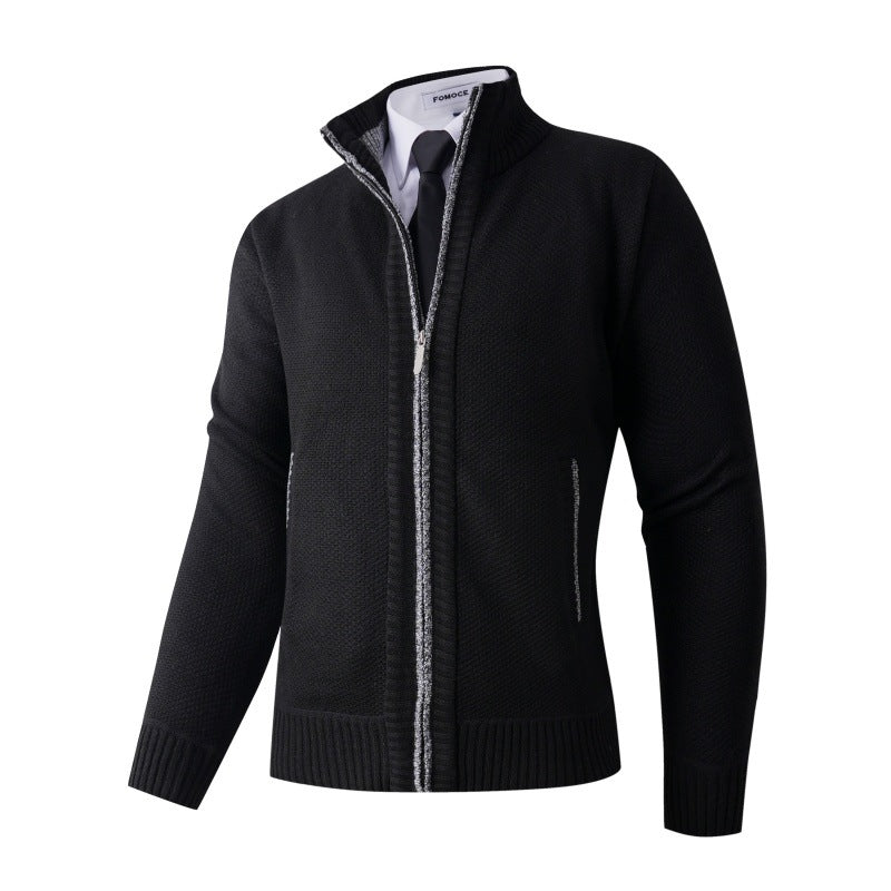 Mens Stylish Knitted Cardigan With High Collar And Practical Pockets Street Wave For Urban Professionals