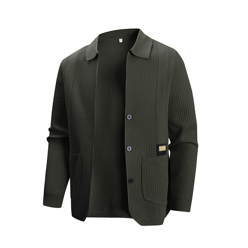 Street Wave Mens Knit Cardigan For Men With Modern Rib Pattern Soft Cozy Knit And Practical Pockets