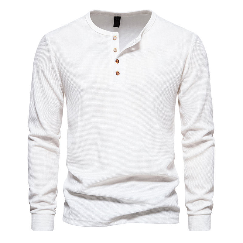 Street-Wave Mens Henley Long Sleeve Shirt With Textured Knit Placket For All Day Comfort