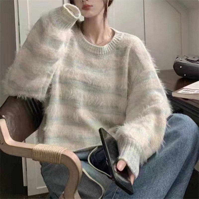 Street-Wave Cozy Knit Sweater With Gradient Color And Voluminous Sleeves For Women Warm Comfort