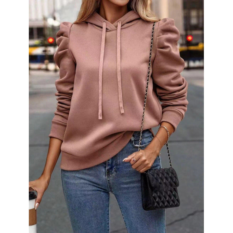 Street-wave Women's Puff Sleeve Hoodie With Practical Pockets For Modern Style And Comfort