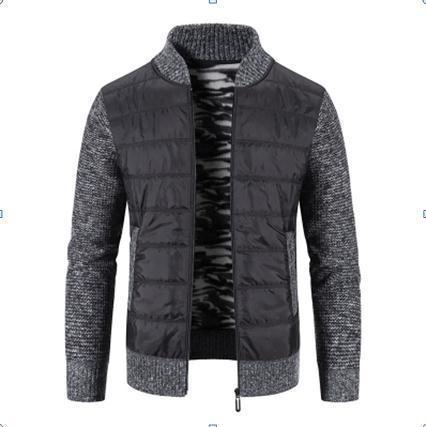 Mens Quilted Knit Sleeve Bomber Jacket Street-wave Casual Transitional Outerwear