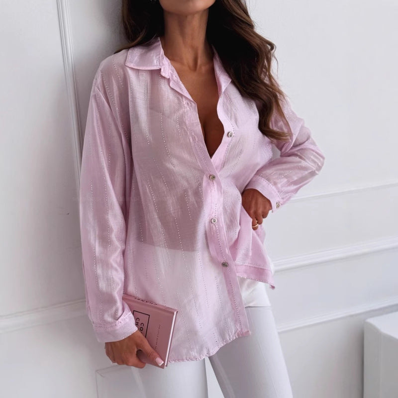 Street Wave Womens Oversized Long Sleeve Rhinestones Shirt