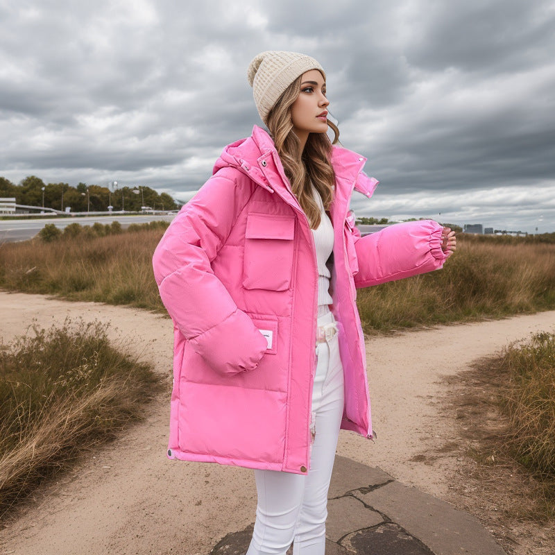 Street Wave Women Puffer Jacket With Hood And Large Pockets For Cold Weather Cozy Warmth And Style
