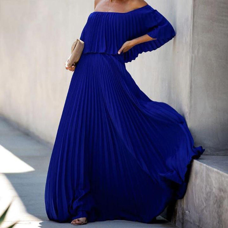 Street Wave Womens Maxi Dress Off Shoulder With Asymmetric Pleated Fall For Elegant Summer Parties