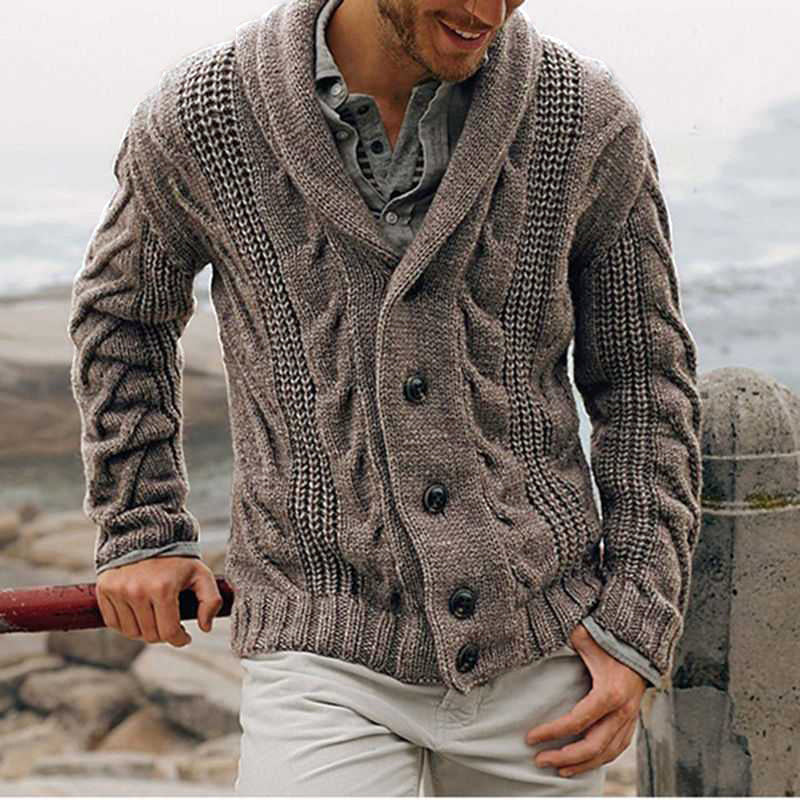 Mens Cable Knit Cardigan With High Collar Streetwave For Modern Style And Warmth
