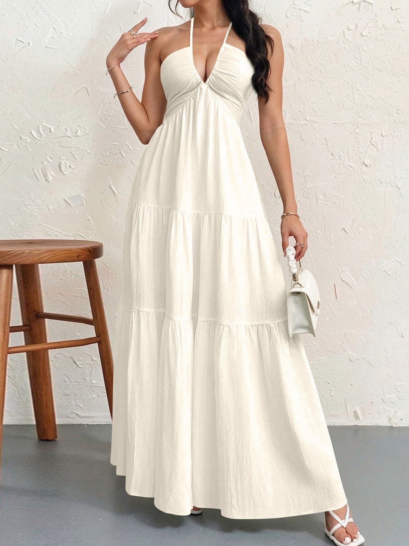 Streetwave Womens Maxi Dress Flowing Silhouette With Deep V Neck For Women Elegant Summer Look