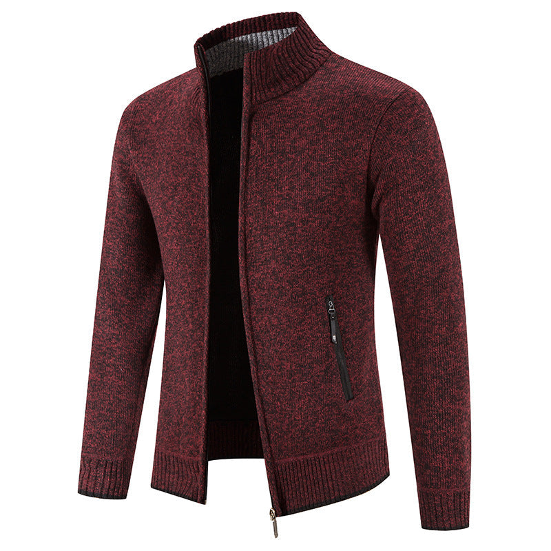 Street-wave Men's Knit Cardigan With High Collar And Zip Pockets For Windproof Warmth