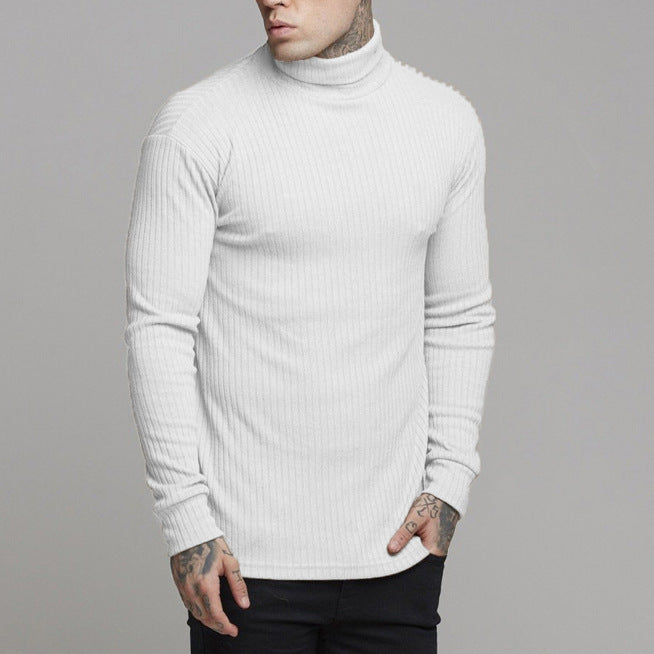 Street-Wave Men's Ribbed Roll-Neck Long-Sleeve Shirt Soft Stretch Cotton Comfort