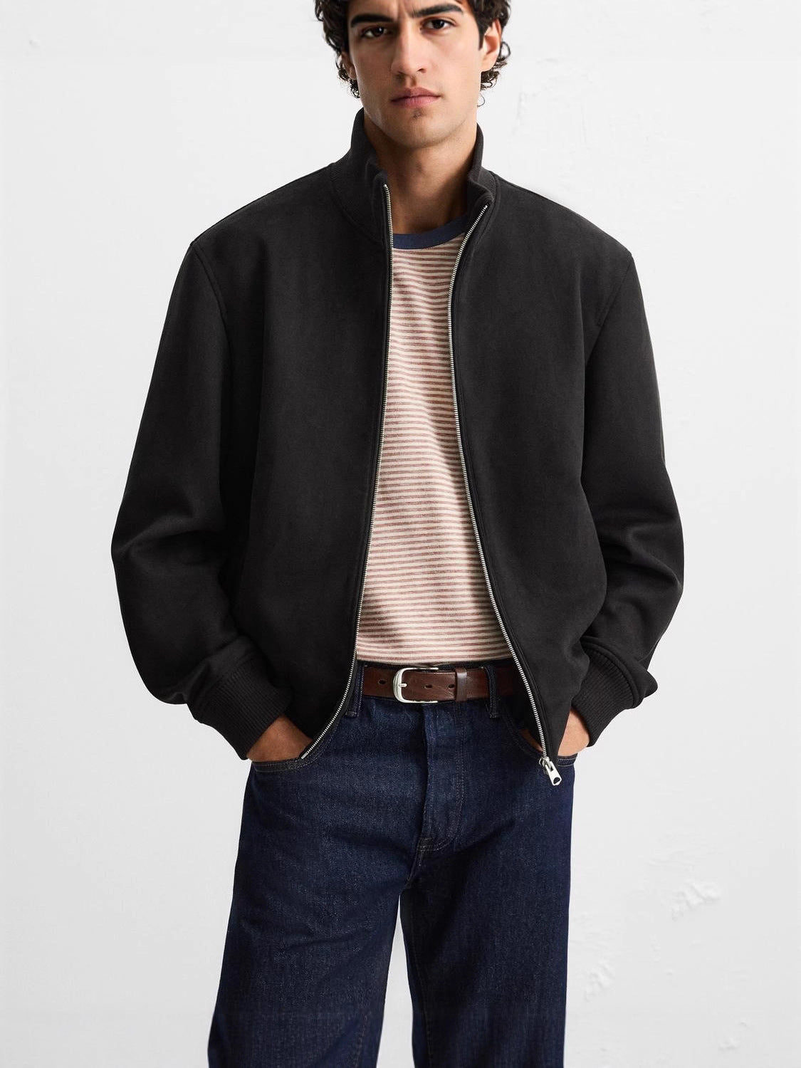 Street-Wave Men Suede-Look Bomber Jacket Breathable Comfort For Urban Style And Everyday Wear