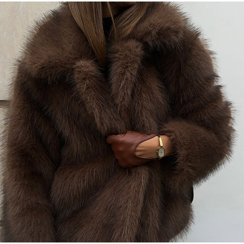 Street-wave Womens Faux Fur Jacket With Voluminous Silhouette For Luxurious Cold Weather Style