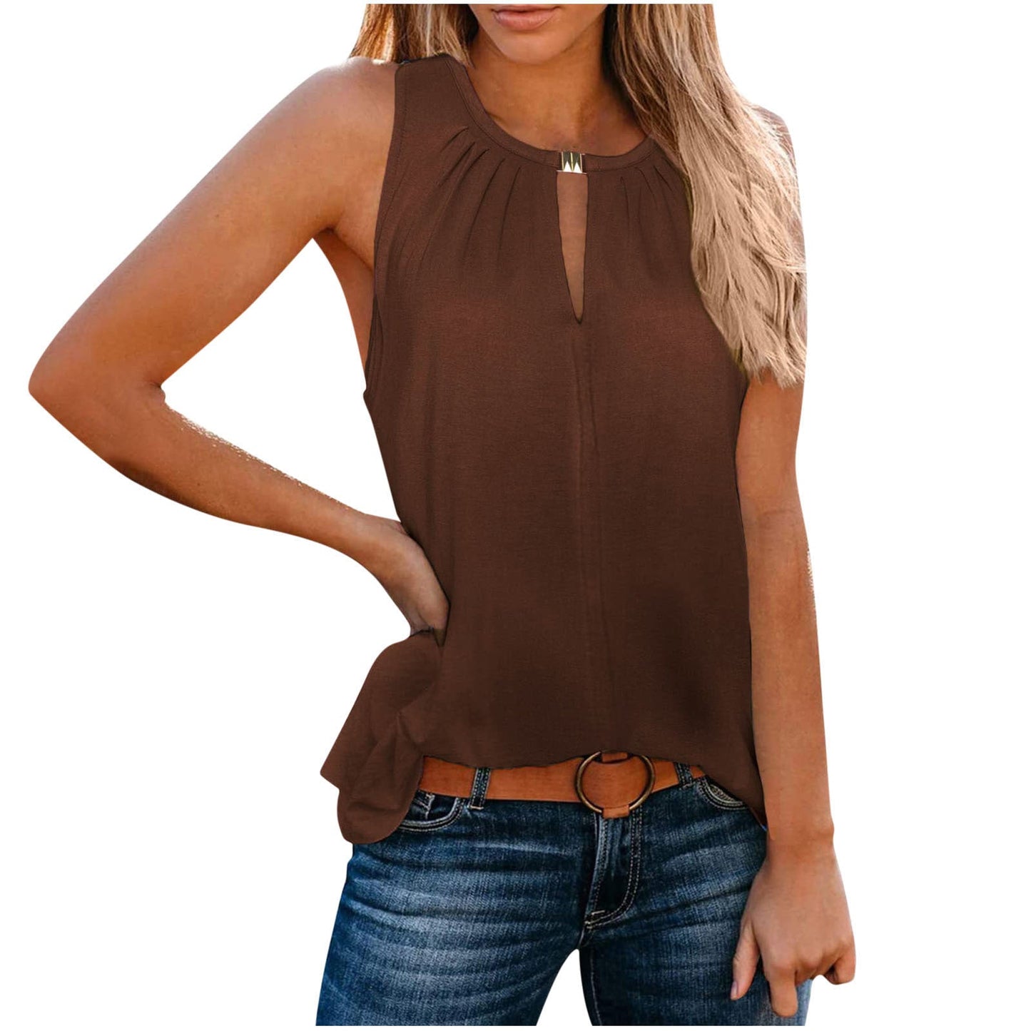 Streetwave Women's Elegant Sleeveless Top With Decorative Pleated Neckline For Flattering Fit