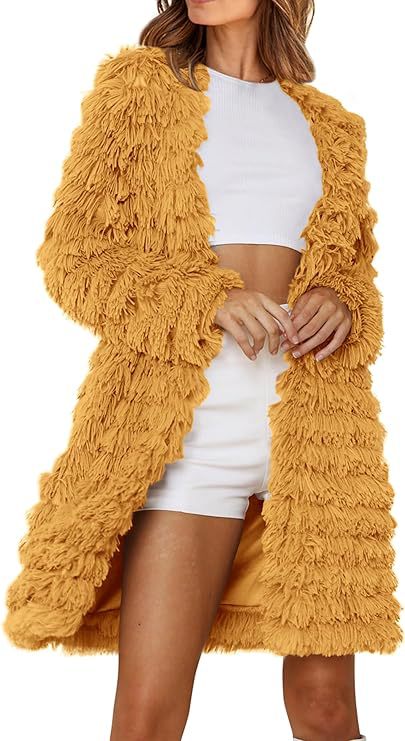 Street-Wave Women Long Fringe Coat With Soft Fluffy Texture For Chic Winter Style
