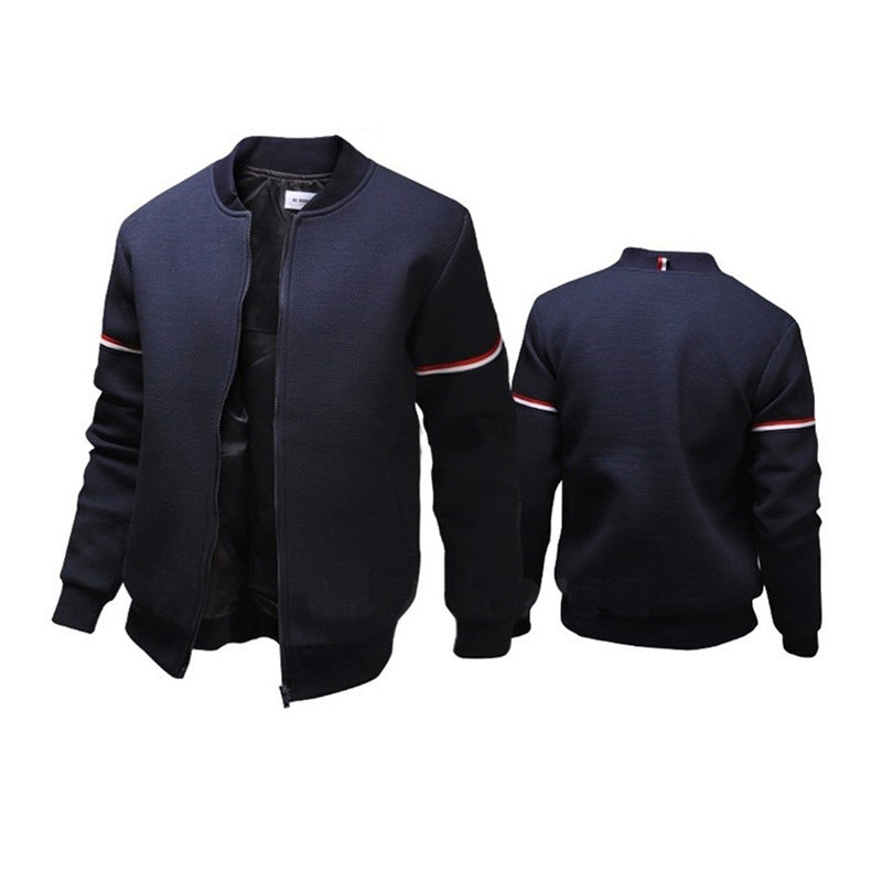 Street-wave Men's Sporty Zip Jacket With Structured Texture And Breathable Contrast Stripes