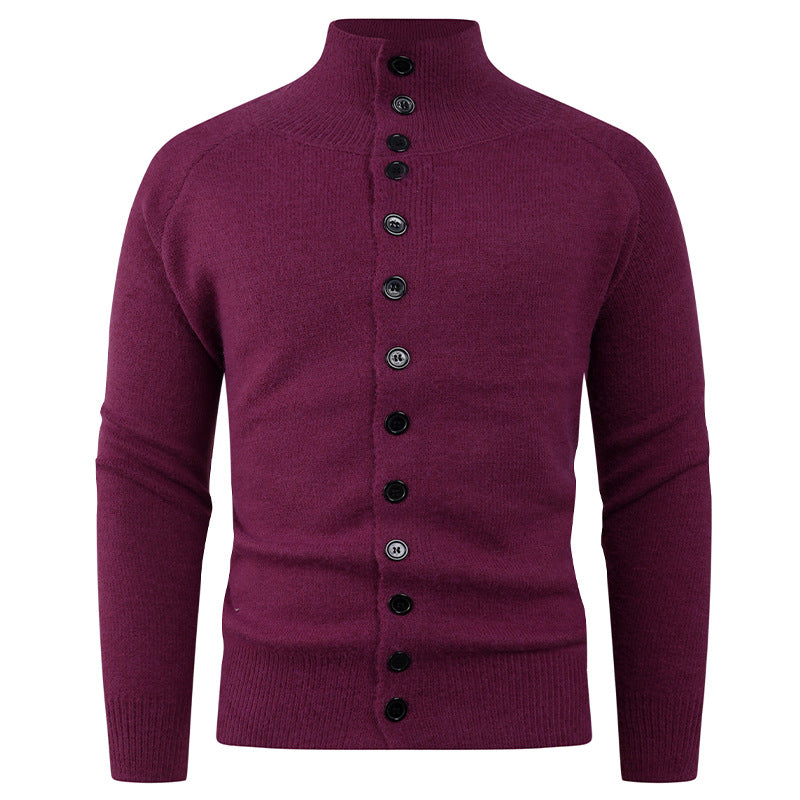 Street-wave Men's Knitted Cardigan With Modern Stand Collar And Button Closure Premium Knitwear