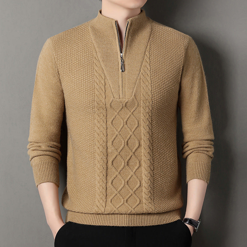 Street-wave Men's Knit Pullover With High Collar Zip For Warm Winter Style And Comfort
