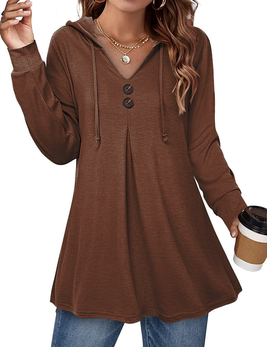 Street Wave Hooded Tunic With Button Detail And Asymmetric Hem For Women Everyday Chic Comfort