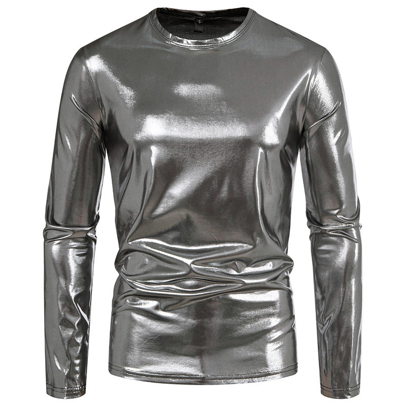 Street-Wave Men's Reflective Long Sleeve Shirt With Smooth Metallic Fabric For Modern Style