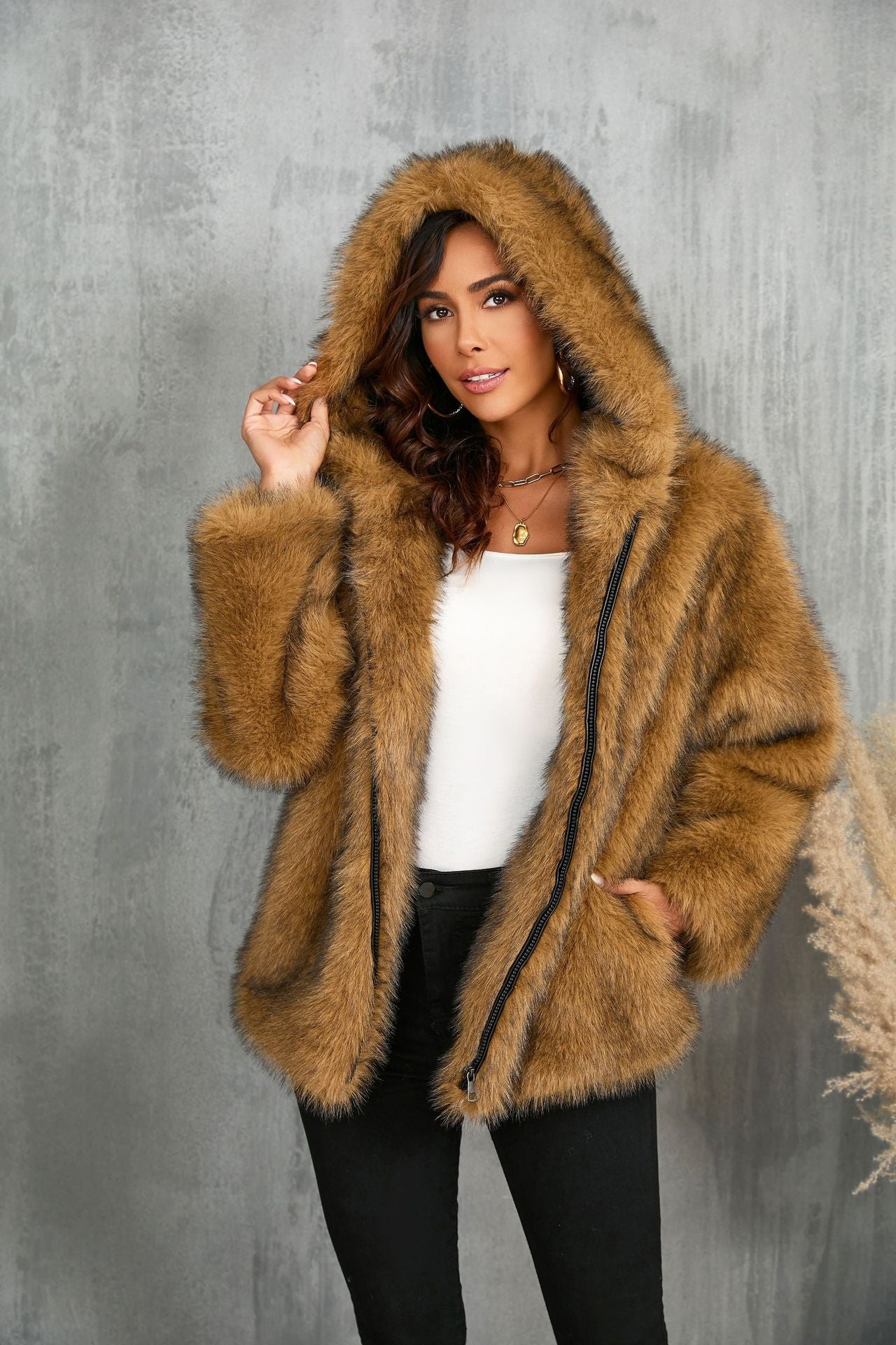 Streetwave Womens Cozy Faux Fur Hooded Jacket Ultra Soft Warmth Plush Comfort Everyday