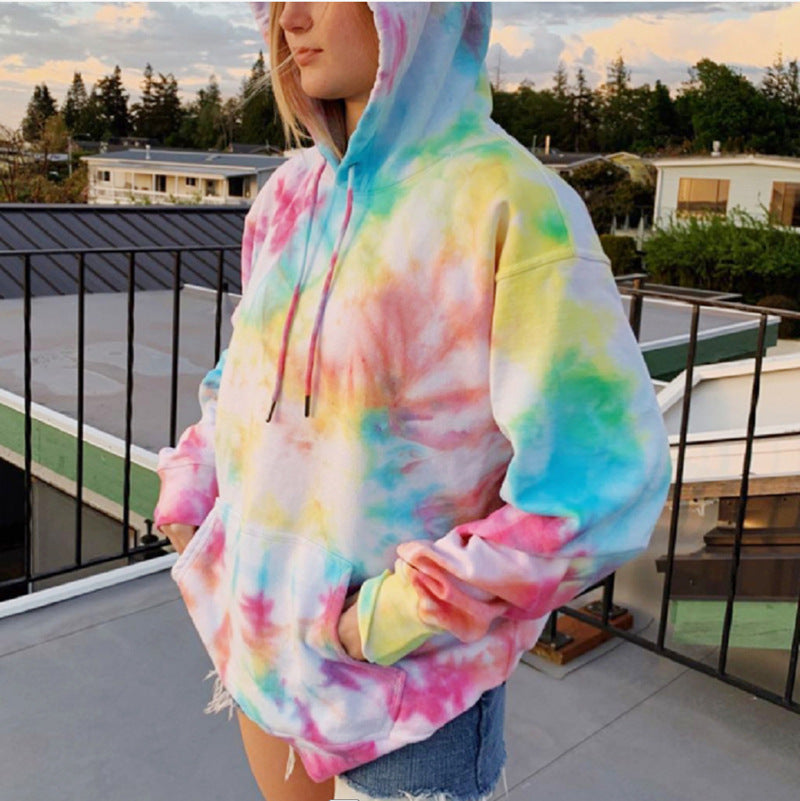 Street-wave Women's Cozy Batik Hoodie Sweatshirt With Soft Fleece Lining Warm Tie-Dye Pullover