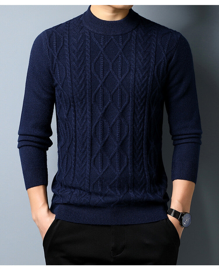 Street-wave Men's Cable Knit Sweater Wool Blend For Warmth And Modern Fit With Structured Pattern