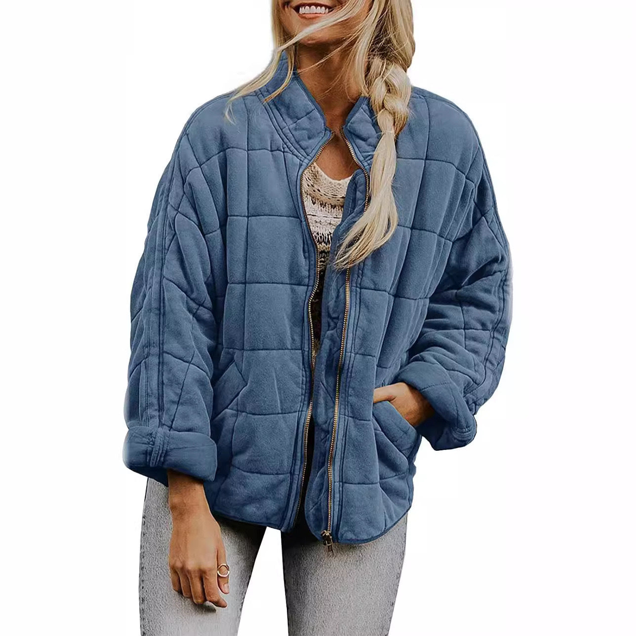 Street Wave Women Quilted Hoodie Jacket With Zip Front And Pockets For Warm Everyday Comfort
