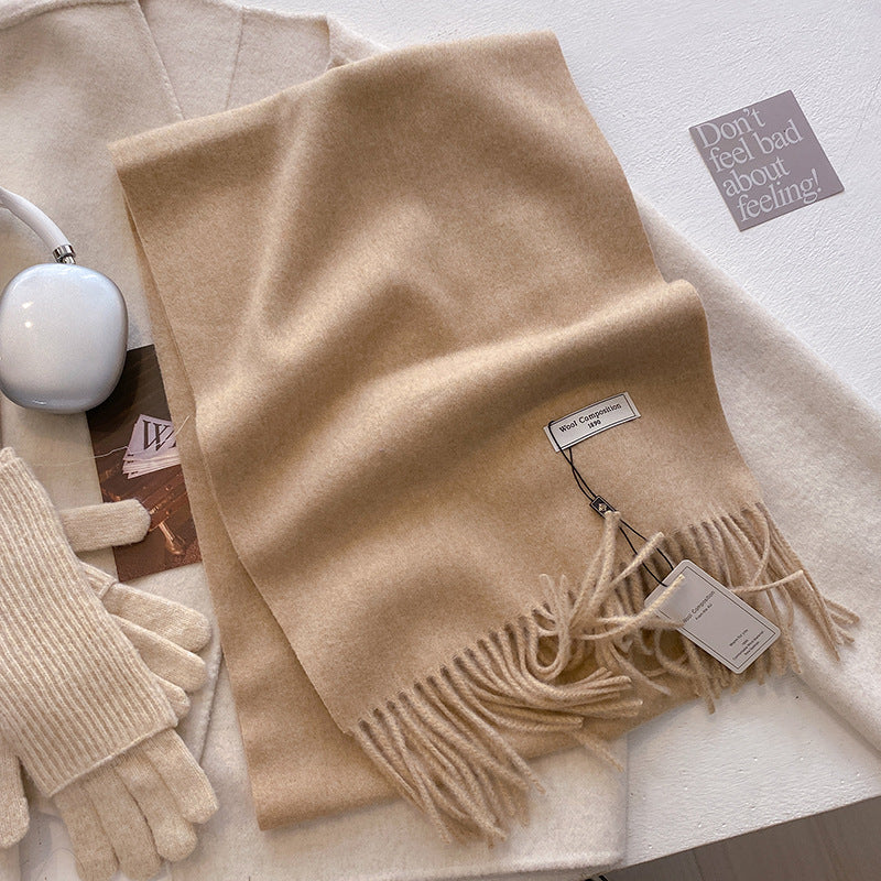 Women's Plain Tassel Scarf with Soft Fabric and Versatile Style