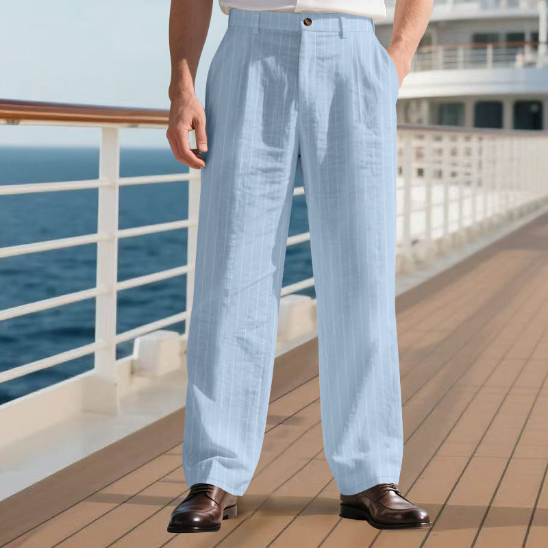 Street-wave Slim Pinstripe Dress Pants for Modern Men - Elegant Comfortable Formal Trousers