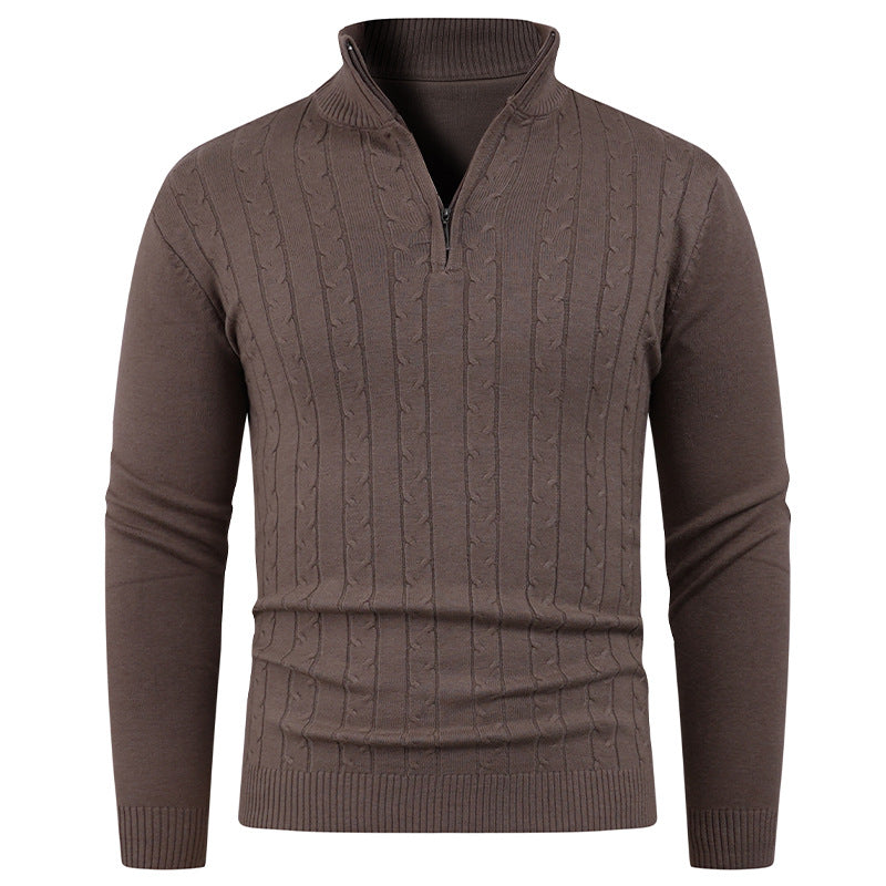 Mens Structured Knit Pullover With Zip Collar Street Wave For Modern Men Breathable Comfort