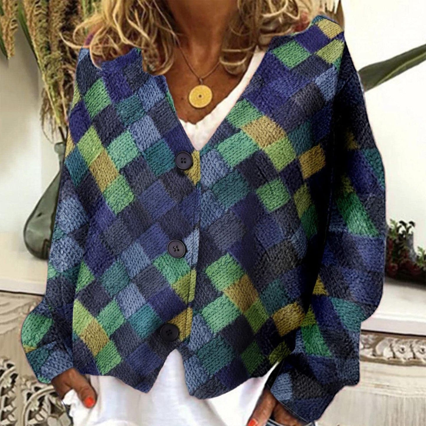 Street-wave Women's Patchwork V Neck Button Jacket Colorblock Chic Everyday Outerwear
