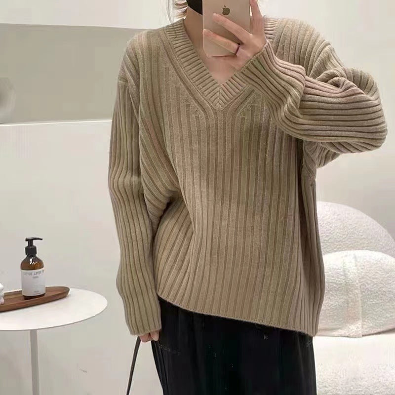 Viscose Knit Sweater V Neck Ribbed Design Streetwave For Women Cozy Chic Pullover