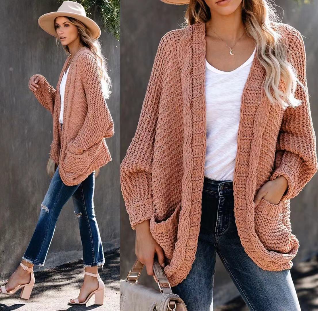 Street-Wave Women's Chunky Knit Cardigan With Relaxed Fit And Oversized Front Pockets Cozy Warmth For Everyday Wear