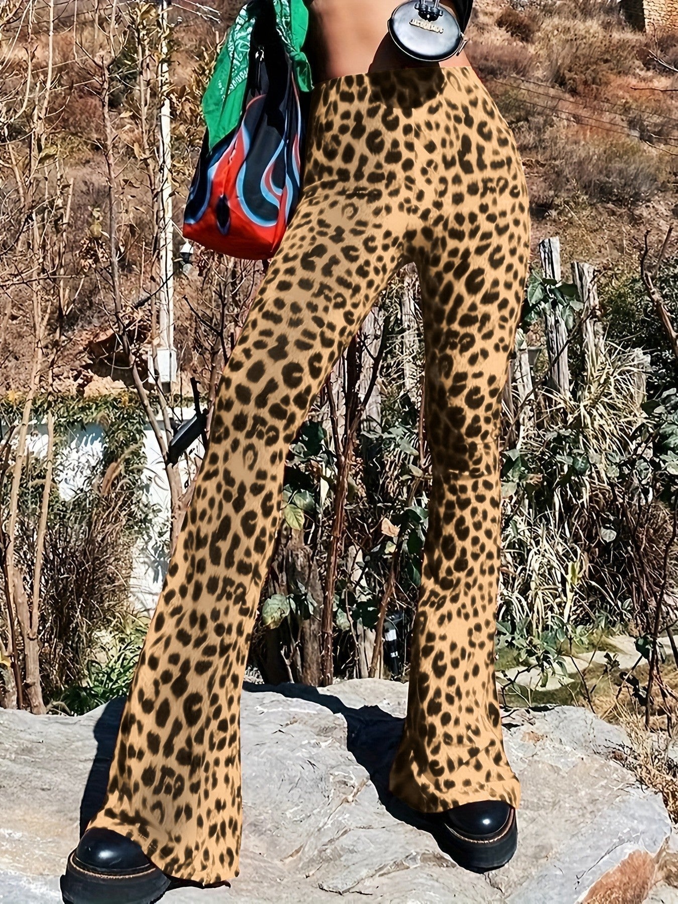 Leopard Print Flared Leggings For Women Street Wave Comfortable Flare Silhouette