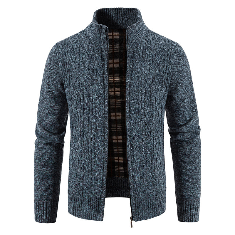 Street-wave Men's Knit Cardigan With High Collar And Textured Pattern For Smart Casual Wear