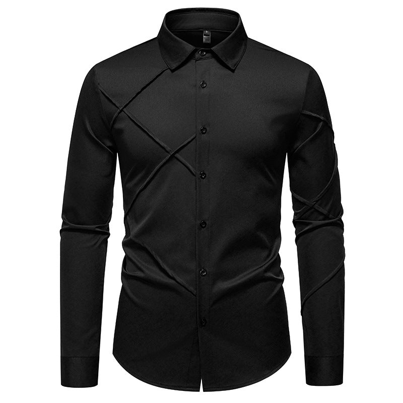 Street-Wave Men's Long Sleeve Shirt With Asymmetric Design For Fashionable Men Versatile For Formal Or Casual Wear