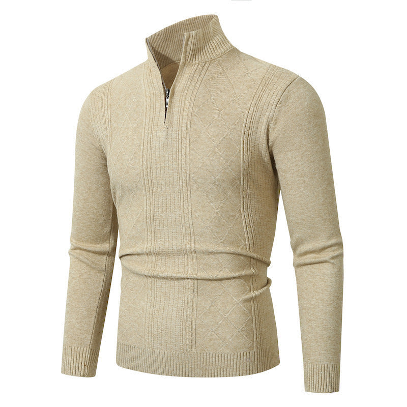 Premium Elegant Men's Knit Sweater With Stand Collar And Zip By Street-wave For Style-Conscious Men