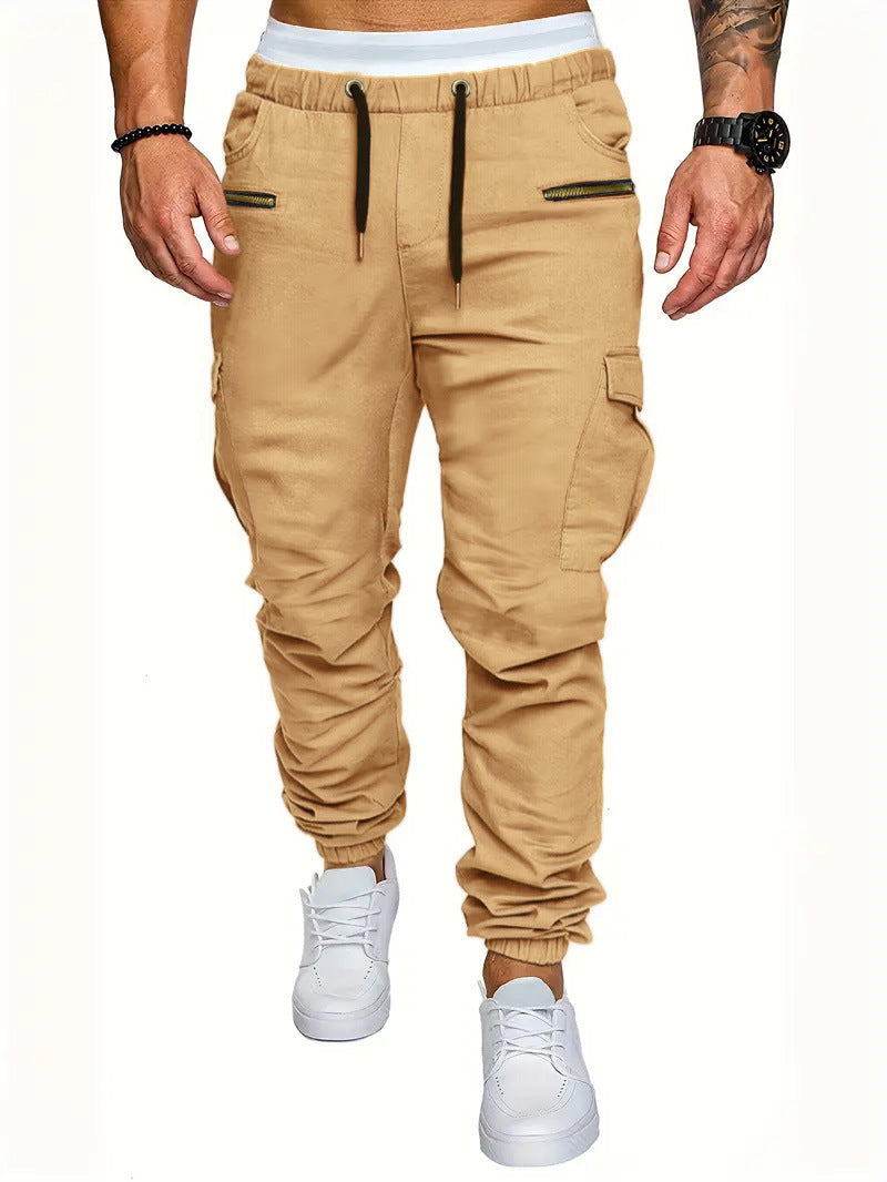 Mens Cargo Joggers With Elastic Waistband And Zippered Pockets By Street Wave For Active Men