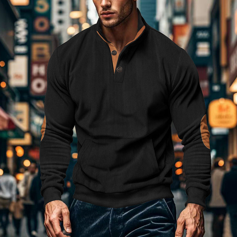 Street Wave Mens Stand Collar Henley Pullover Cotton Blend For Modern Men Comfortable Everyday Style