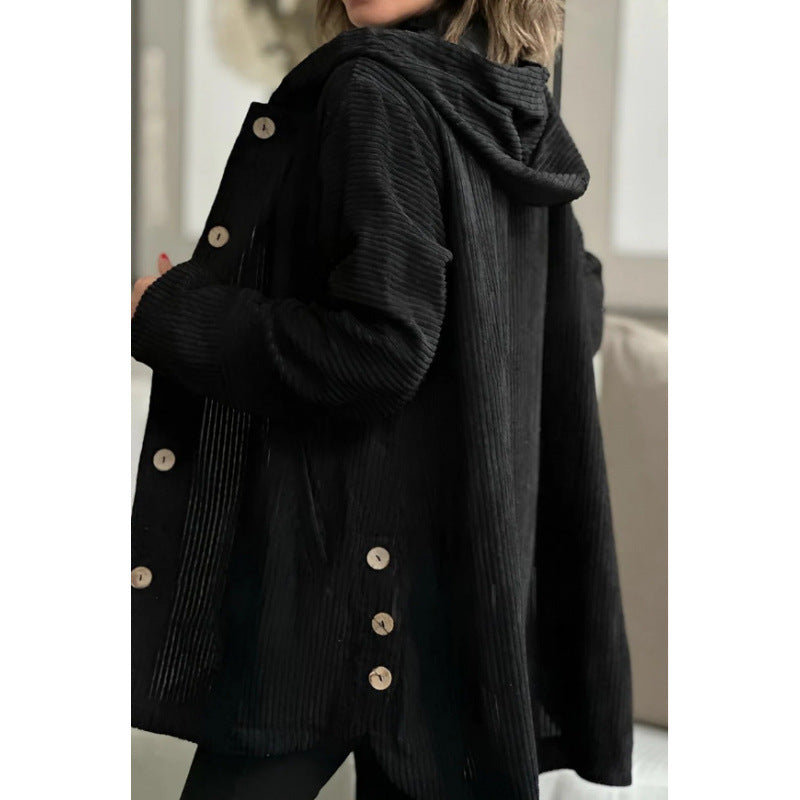 Street-Wave Corduroy Hooded Jacket For Women Cozy Plush Warmth For Transitional Weather