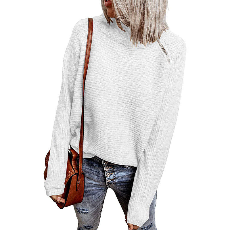 Street Wave Womens Oversized Pullover With Stand Collar Soft Breathable Knit For Everyday Comfort