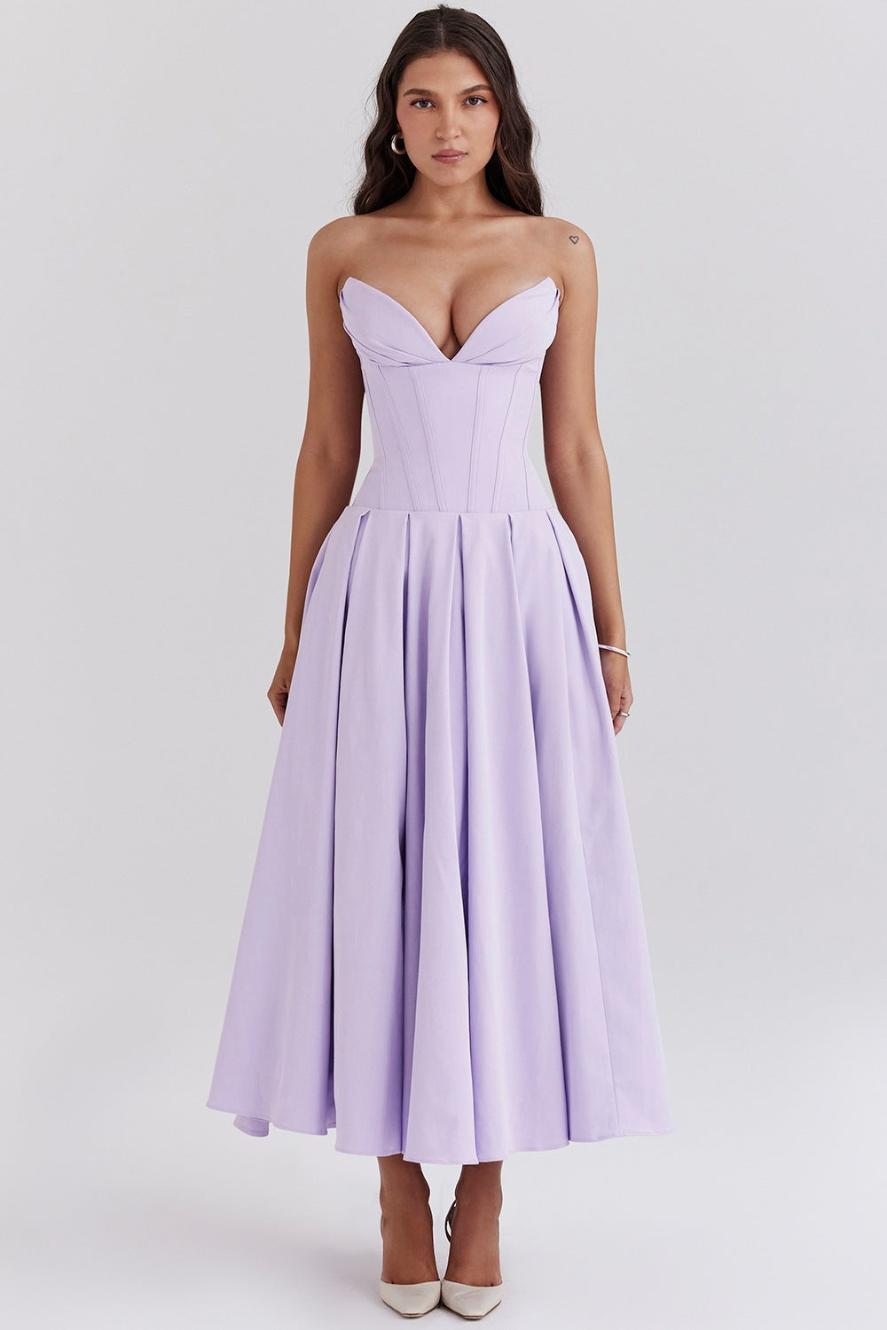Street Wave Strapless Lavender Evening Dress With Fitted Waist A Line Silhouette For Elegant Women