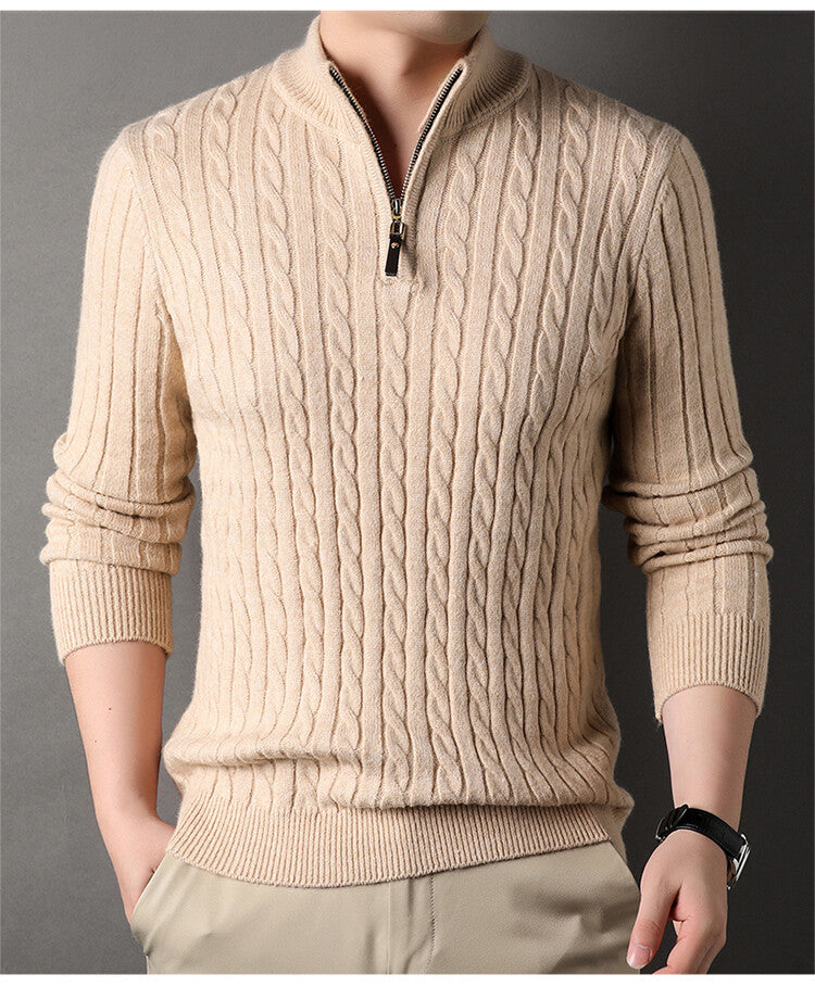 Streetwave Men's Zip Up Cable Knit Pullover Premium Soft Cotton For Modern Everyday Style And Comfort