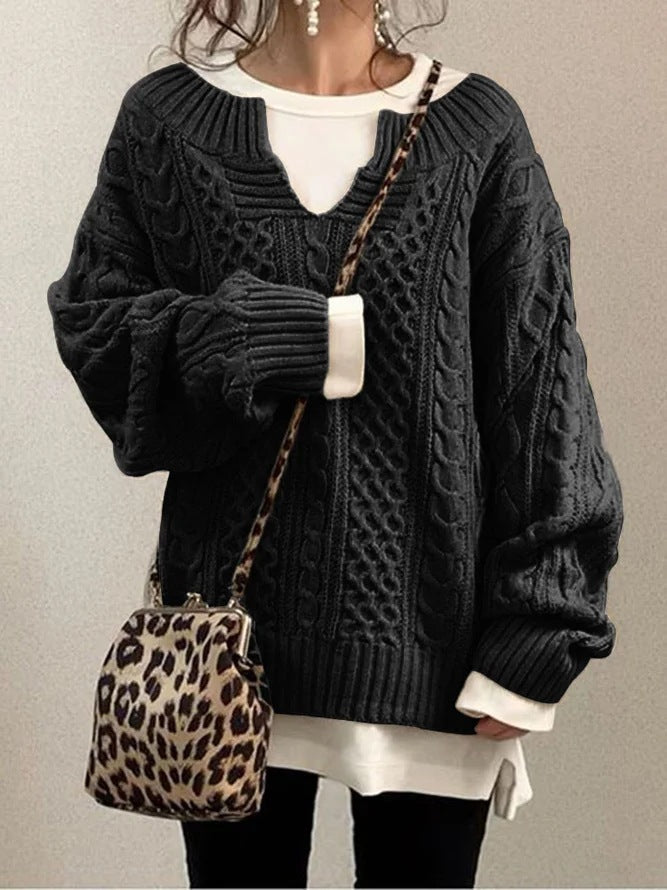 Cable Knit Sweater Street-Wave Cozy Structured Pattern For Women Warmth And Comfort