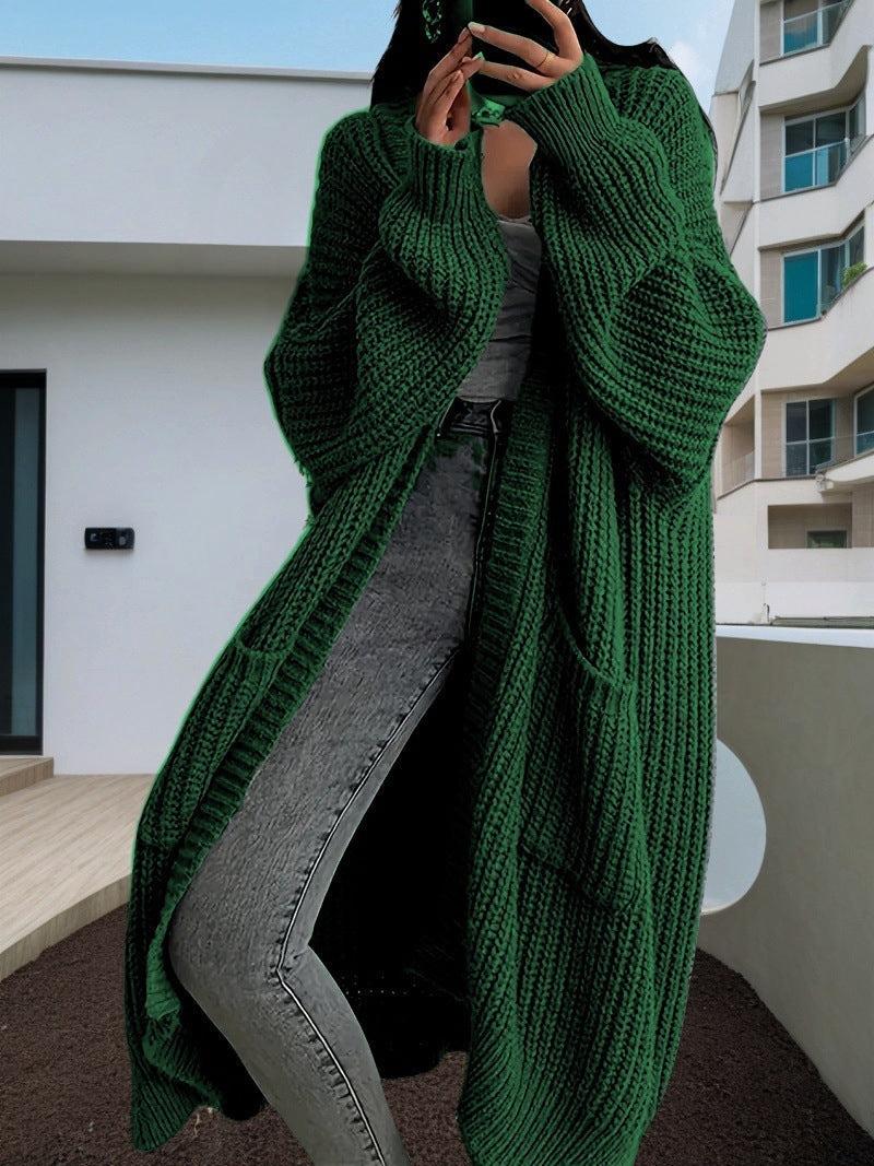 Street-wave Cozy Oversized Knit Cardigan For Women With Relaxed Fit And Large Pockets